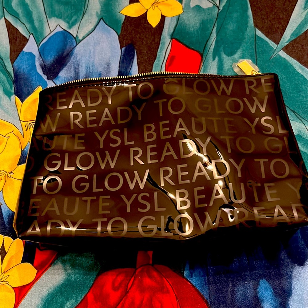 Yves Saint Laurent Makeup pouch with zipper.Black makeup toiletry pouch.